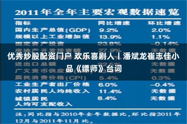 优秀炒股配资门户 欢乐喜剧人丨潘斌龙崔志佳小品《镖师》台词